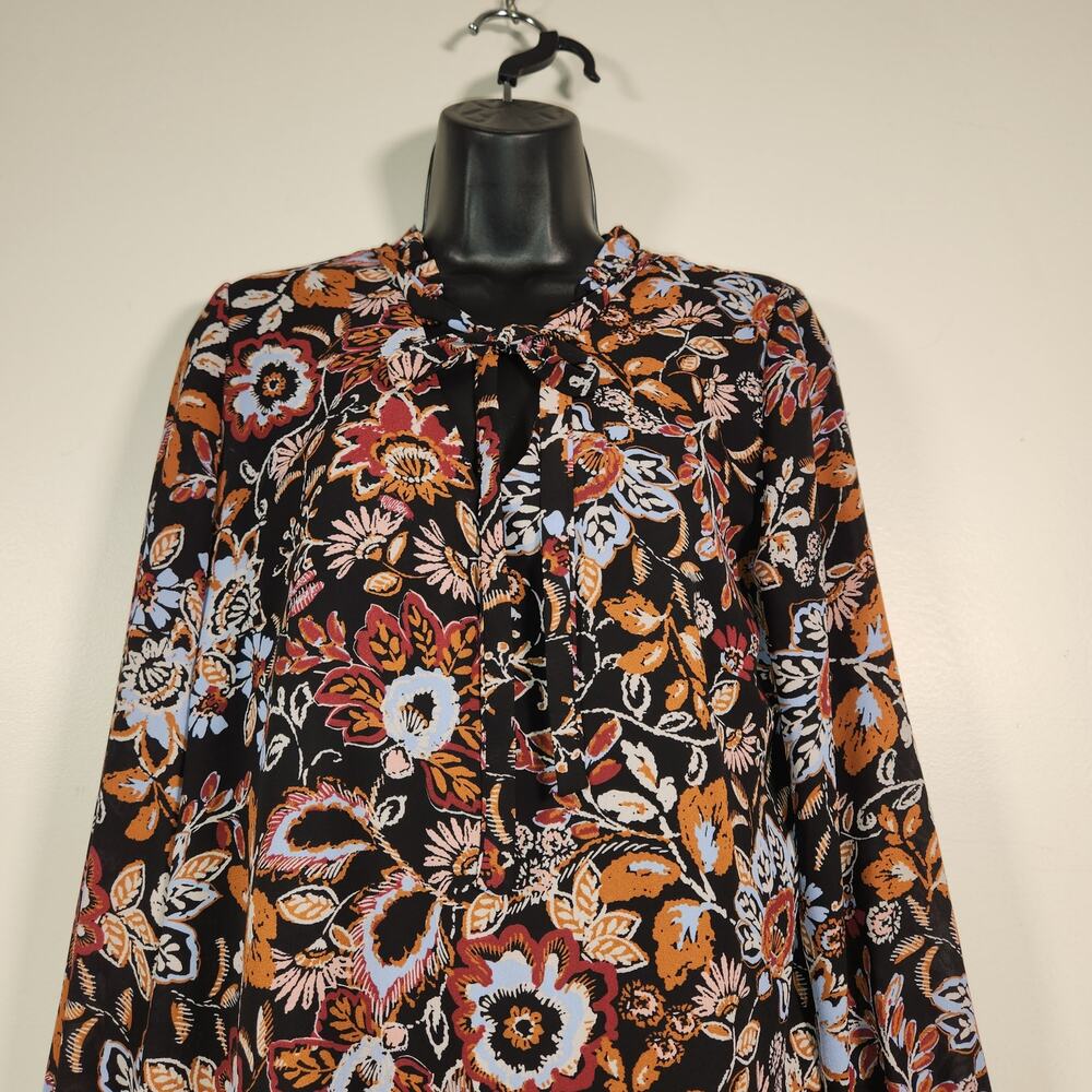 MASSINI Long Sleeve Mini Dress Womens S Multi Floral Lightweight Ruffle Collar - Picture 7 of 11